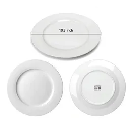 10.5 inches ,6 PCS Ceramic White Plates Basics 6 pieces of White Dinner Plate Set