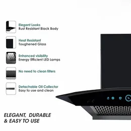 Premium Curved Glass 60cm Cooker Hood with touch and motion Sensor (Black)