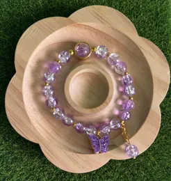 Elegant Purple Double Shaded Glass Beads Bracelet 16cm with Cute Charms Women's Fashion Jewelry Gift