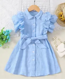 Ruffle Trim Flutter Sleeve Belted Shirt Dress  SIZE - 4-5 Years