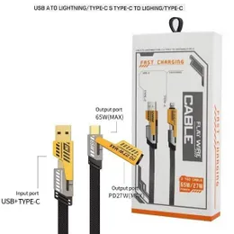 Flat Wire 4-in-1 Cable – Multi-Function Fast Charging & Data Transfer Cord (USB-A & Type-C Input | Type-C & Lightning Ou