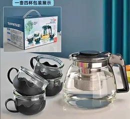 New Arrivals 5pcs Tea Set with Filter Elegant Glass Teapot and Cups