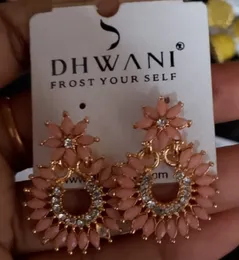 Pink Floral Crystal Earrings with Gold-Tone Accents