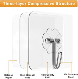 3 Pc's Adhesive Hooks,Adhesive Wall Hooks,Sticky Hooks,Hooks for Walls No Damage,Clear Hooks for Walls No Damage ,Stick 