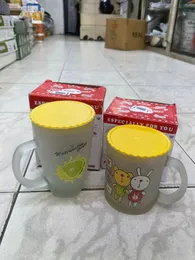 Frosted Printed Glass Mug with Lid Gift Set of 2 Coffee Tea Hot or Cold Beverages