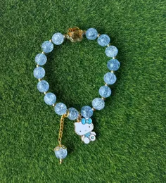 Handcrafted Elegant Blue Crackle Beads Stretch Bracelet with Cute Charms, Stylish Women's Fashion Jewelry, Perfect Gift 