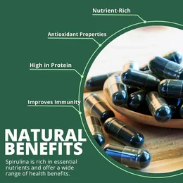 VANN MANTRA Spirulina 60 Capsules (500mg) - High Protein Natural Super Food Supplement for Men & Women, Blue-green Algae