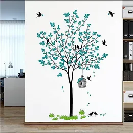 Decal O Decal Blue Tree with Birds Cage and Nest Self Adhesive Wall Sticker (Pack of 4) (FROM INDIA FAAZ)