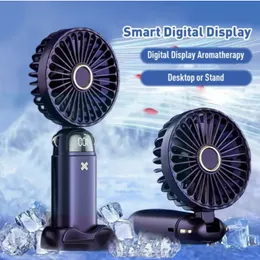 USB Handheld Mini Fan Foldable Portable Neck Hanging Fan with Phone Stand and Display Screen