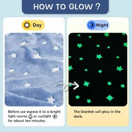 Peplyf Glow in The Dark Blanket - Star Design, Super Soft All Season Blanket for Kids