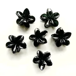 Black Plumeria Temple Flower Claw Clips - Glossy & Elegant Floral Hair Accessories for Women & Girls | Stylish Black Ara