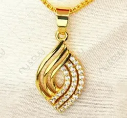 Gold Plated Guarantee 2mm Box Chain & Leaf Pendant with Crystal White Stone