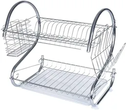 Two-Tier Kitchen Dish Rack – Silver