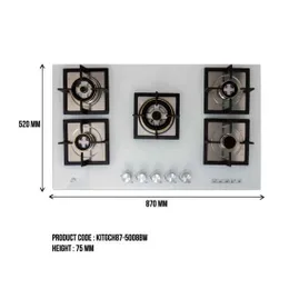 TEMP GLASS SQ 5 BURNER COOKER WHITE H87-5008B LC
