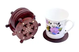 Kesha Woodkraft Wooden Coasters for Hot/Cold Drink, Decorative Coaster Set for Dining/Tea/Coffee Table.(Set of 6) - Whee
