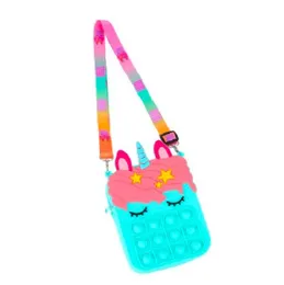 Kids Pop It Push Fidget Unicorn Crossbody Bag (Light Blue)