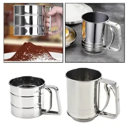 Flour Sifter Stainless Steel | Shaker Sieve Cup Mesh Crank Sifter With Measuring Scale For Flour Icing Sugar Sifter | St