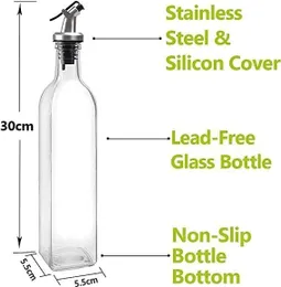 500ml Glass Olive Oil & Vinegar Dispenser Bottle – Leak-Proof Soy Sauce Storage with Drip-Free Pour Spout for Cooking