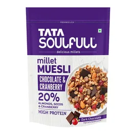 Tata Soulfull Millet Muesli | Chocolate & Cranberry | 20% Almonds, Seeds & Cranberry | Dark Chocolate | High in Protein 