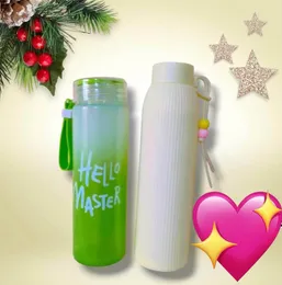 special offer Two bottles  Hello Master & stone Glass Water Bottles new fashionable glass bottles with grip ladies, Jens