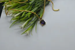 Gold Plated Chain With Pendant 1.9mm Bismark Chain with Dark Blue Box Shape Stone Pendant Necklace for Ladies & Girl