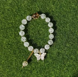 Handcrafted Elegant White Crackle Beads Stretch Bracelet with Cute Butterfly Charms, Stylish Women's Fashion Jewelry, Pe