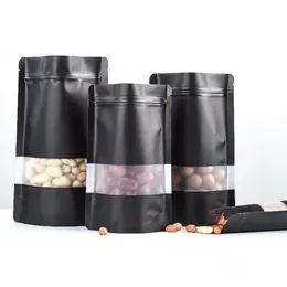 Eco-Friendly Black Kraft Ziplock Bags with Clear Window 14x20 cm, 200 Gm, 50 Pcs