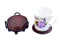 Kesha Woodkraft Fancy Sheesham Wooden Tea Coffee Coasters/Coaster Set/Coasters Set with Wrought Iron Holder…
