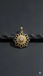 Gold Flower Pendant with White Stones in Center