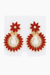Round Red Floral Crystal Earrings with Gold-Tone Accents – Elegant Fashion Jewelry for Women & Girls