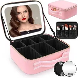 LumiCase Pro Lighted Makeup Bag with LED Mirror – Portable Cosmetic Travel Case Organizer with Brush Board, Adjustable D