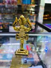 Gold-Plated Trishul Religious Idol with Damru – Spiritual Tabletop Decor