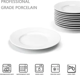 7 inch 6Pc's Round White Coupe Rim Ceramic Porcelain Dinner Deep Soup Plates 7 inch 6 pieces set