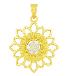 Gold Plated Flower Pendant with Small Clear Stone for Women