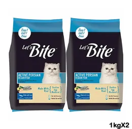 Let's Bite Active Persian(+1 Year) Dry Cat Food (1kg X 2 PACKS) Lets Bite Cat Food Made with Sardine, Egg & Mackerel