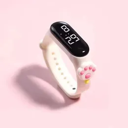 Digital Cat Paw Watch – White Silicone Strap with Pink Paw Charm & LED Display