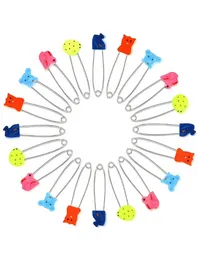 Baby Safety Pin 2.4 Inch Stainless Steel Diaper Pins with Plastic Head Animal Pattern Kids Newborn Safety Pin with Lock 