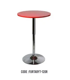 RED MDF ROUND TABLE WITH CHROME BASE
