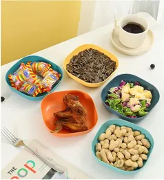 Square Plastic Dinner Plate Set (Set of 10 Pcs) Colorful Snacks/Breakfast Plate with Stand