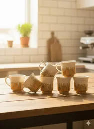 Set of 6 Speckled Ceramic Mugs – Orange & White