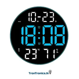 Modern Large Screen LED Round Wall Clock with Temperature, Humidity & Date Display