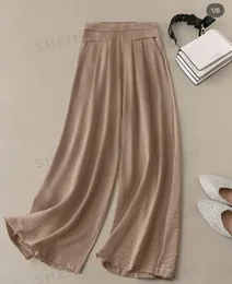 SHEIN LUNE Apricot Linen Wide Leg Pants Size - XL