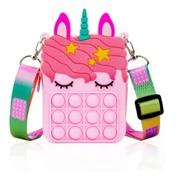 Kids Pop It Push Fidget Unicorn Crossbody Bag (Pink)