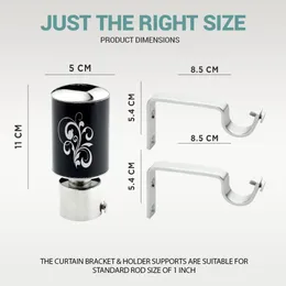 GLOXY ENTERPRISE Stainless Steel Curtain Brackets Parda Holders with Support Fittings 1 Inch Rod Pocket Finials Designer