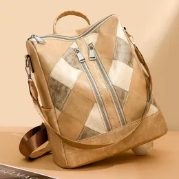 Women's Color Block Soft Leather Rhomboid Travel Backpack – Multi-Functional & Stylish