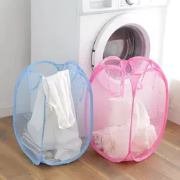 1pcs Folding Laundry Storage Basket Household Dirty Clothes Bag Light Nylon Mesh Laundry Basket Sundries Organization