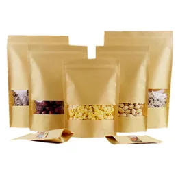 Eco-Friendly Kraft Paper Ziplock Bags with See-Through Window - 16x26 cm, 350gm, 50 Pcs