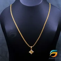 Gold Plated Chain With Pendant 18/24 inch 02MM Bismark Chain with Box Theme Pendant Necklace for Ladies & Girl-45cm