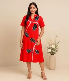 Red with Black & White Batik Dress 100B