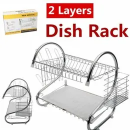 Large Dish Drying Rack Cup Drainer 2-Tier Strainer Holder Tray Stainless Steel Kitchen Accessories